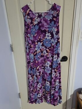 Woman Within Purple Floral Maxi Dress with Blue and Peach Accents